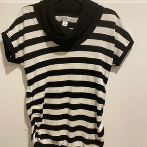 Black and White Striped Cowl Neck Maternity Shirt